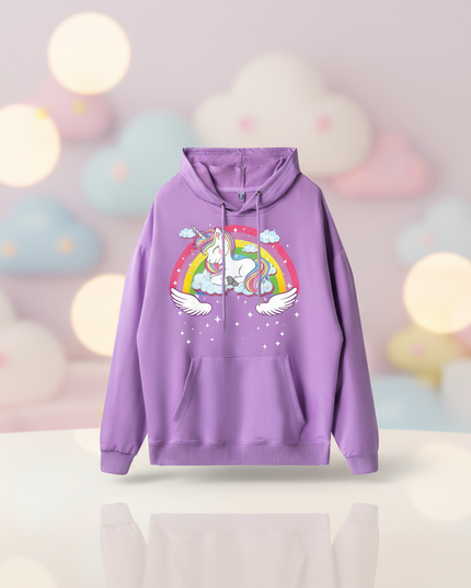 purple sleeping unicorn hoodie - lifestyle