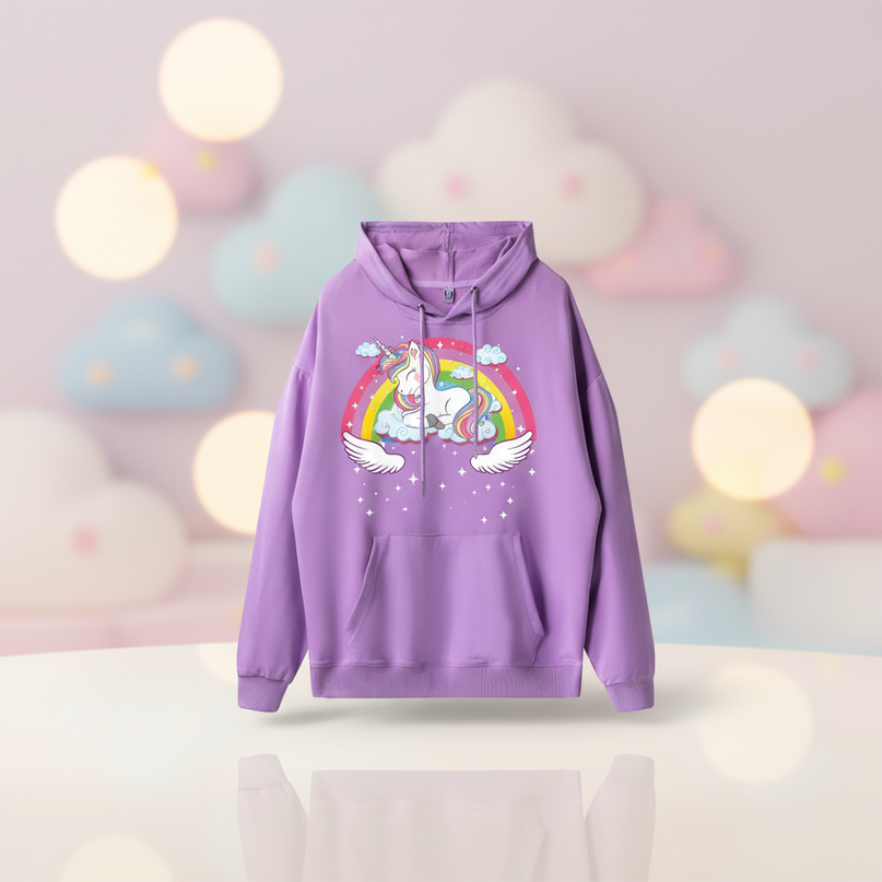 purple sleeping unicorn hoodie - lifestyle