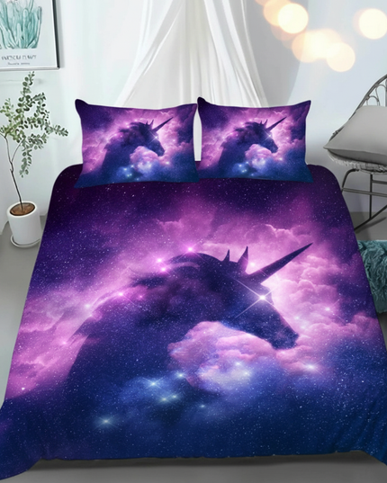 purple stardust unicorn bedding - lifestyle