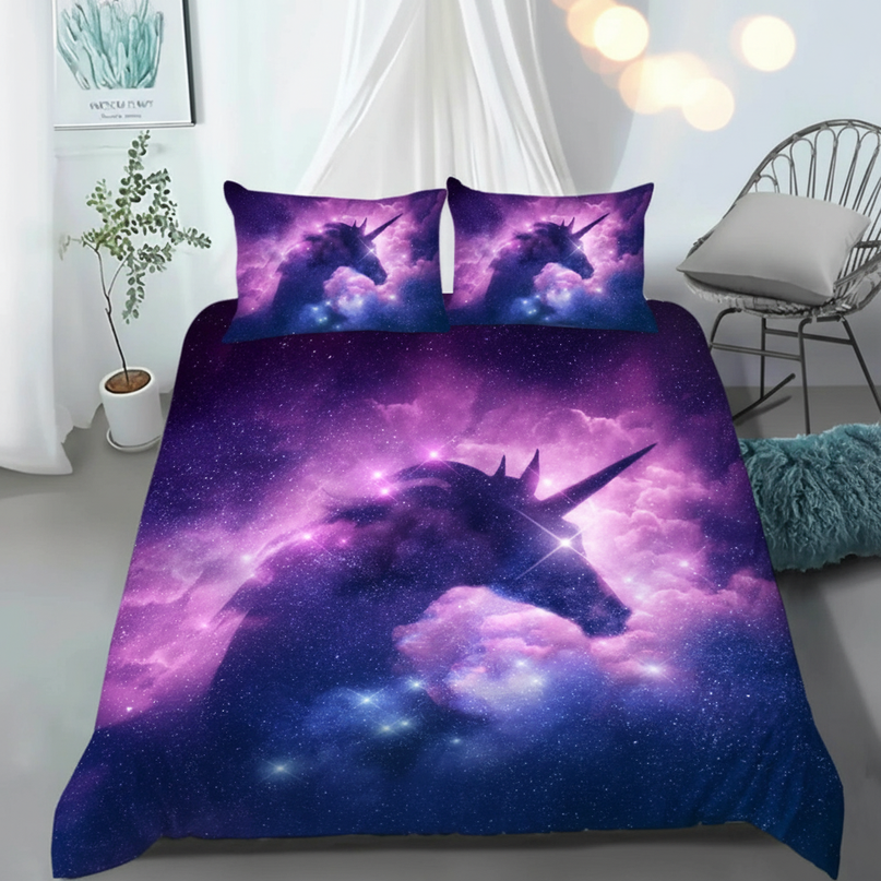 purple stardust unicorn bedding - lifestyle