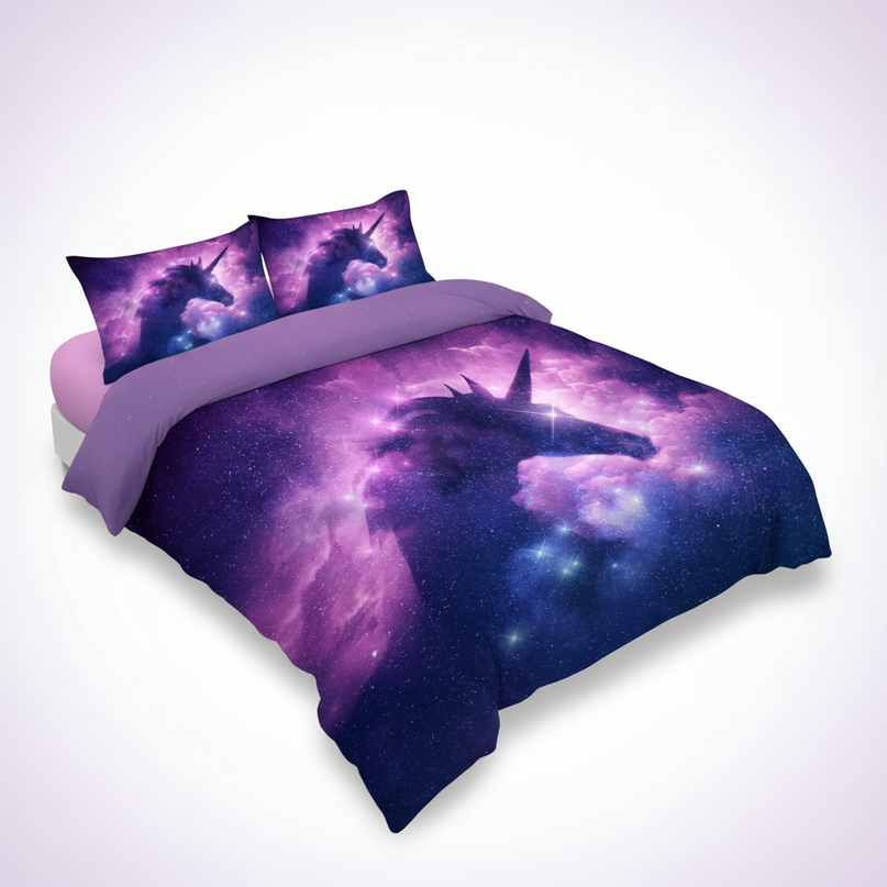 purple stardust unicorn bedding - white-bg