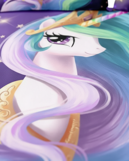 purple starry mane unicorn bedding - detail
