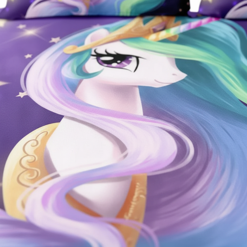 purple starry mane unicorn bedding - detail