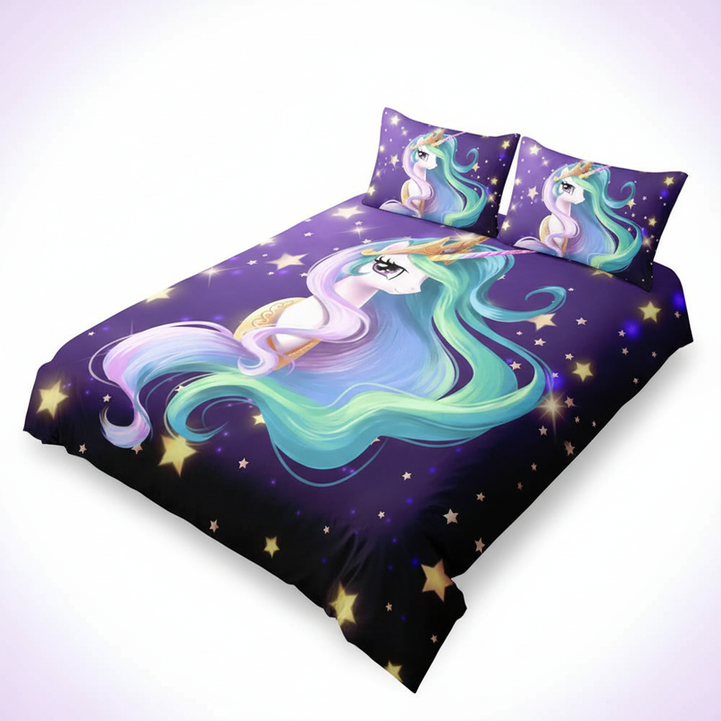 purple starry mane unicorn bedding - white-bg