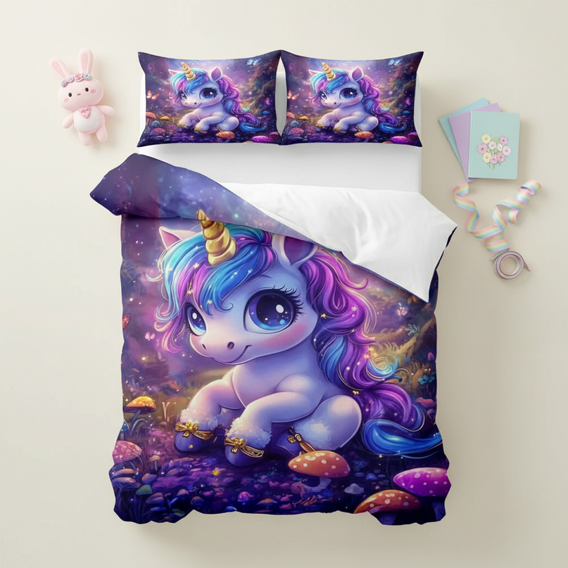 purple twin pegasus floral bedding - flat-lay