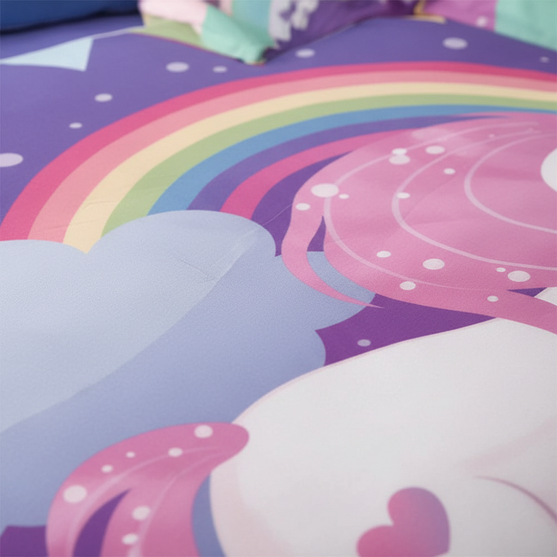 purple twin unicorn bedding - detail