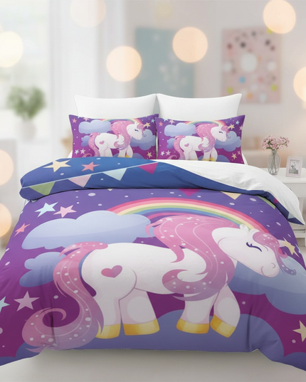 purple twin unicorn bedding - lifestyle