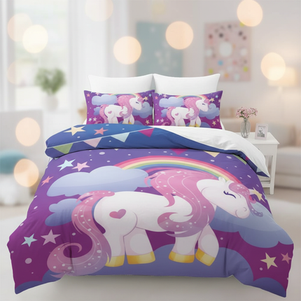 purple twin unicorn bedding - lifestyle