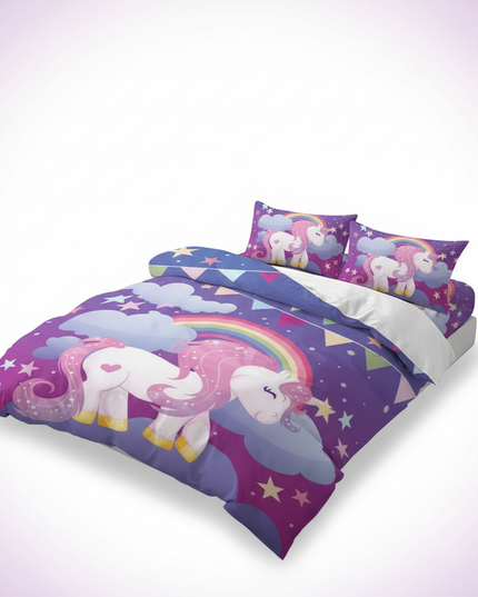 purple twin unicorn bedding - white-bg