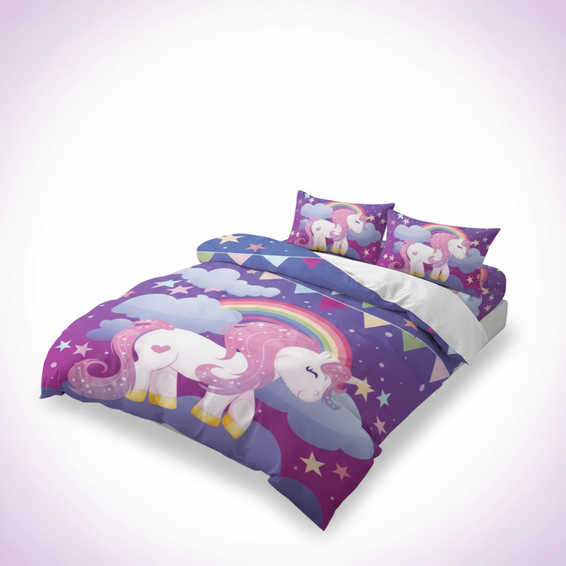 purple twin unicorn bedding - white-bg