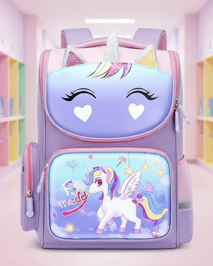 purple unicorn 3d school backpack - lifestyle
