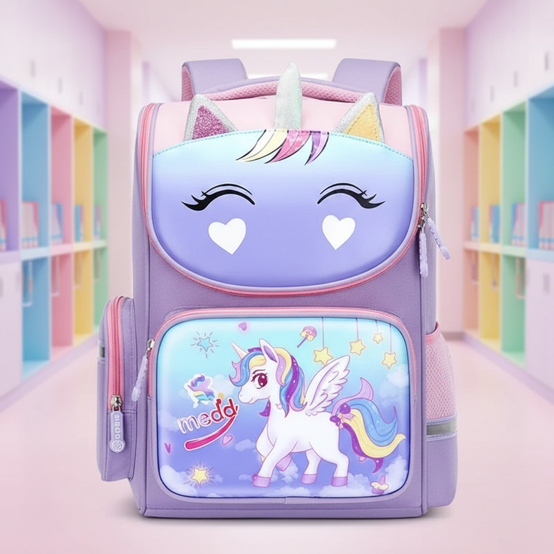 purple unicorn 3d school backpack - lifestyle