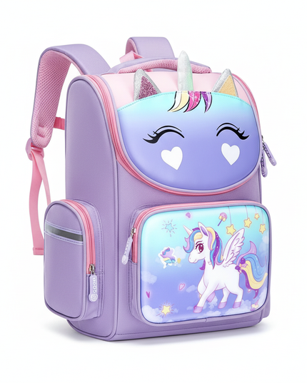 purple unicorn 3d school backpack - white-bg