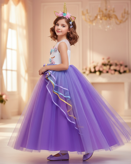 purple unicorn applique dress headband - back