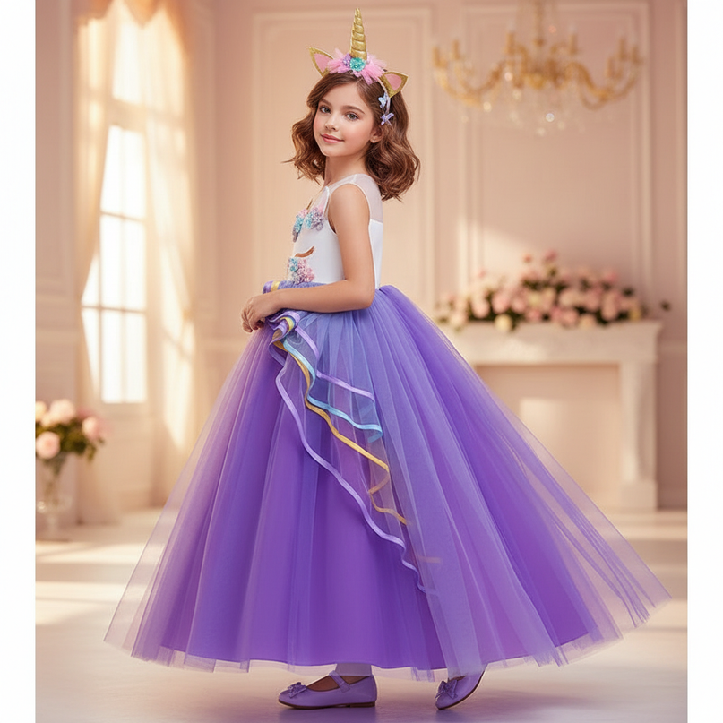 purple unicorn applique dress headband - back