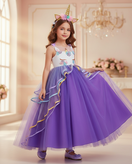 purple unicorn applique dress headband - front