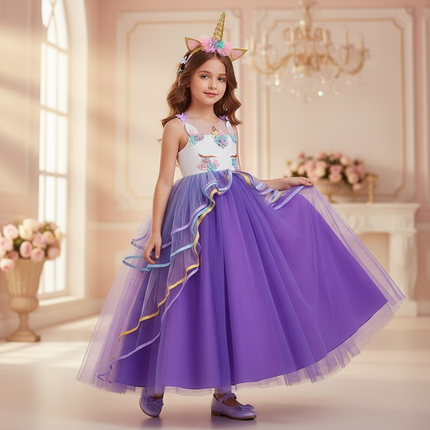purple unicorn applique dress headband - front