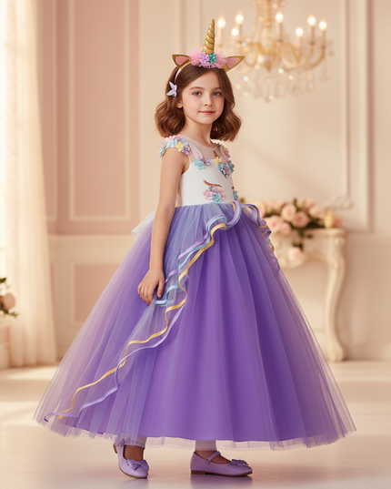 purple unicorn applique dress headband - three-quarter