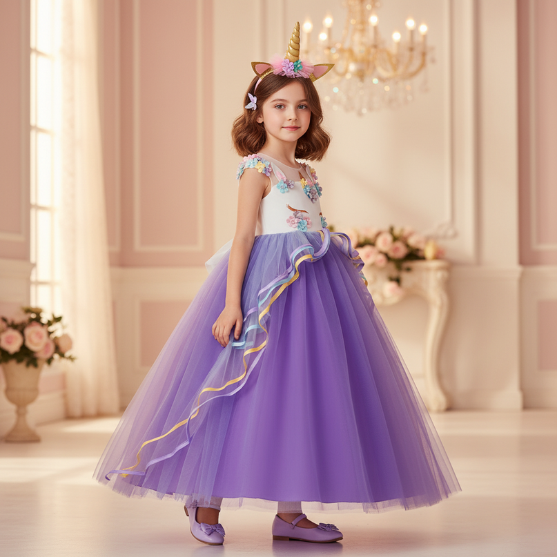purple unicorn applique dress headband - three-quarter