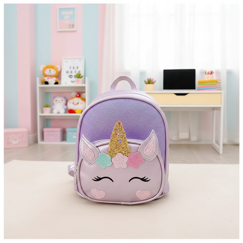 purple unicorn backpack - lifestyle