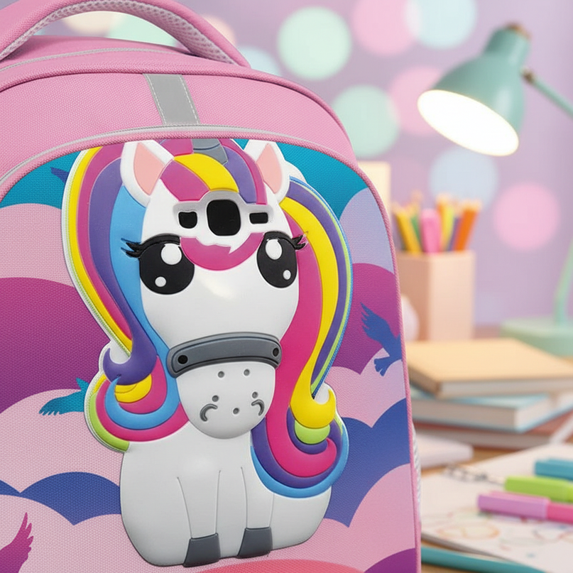 purple unicorn backpack school - detail