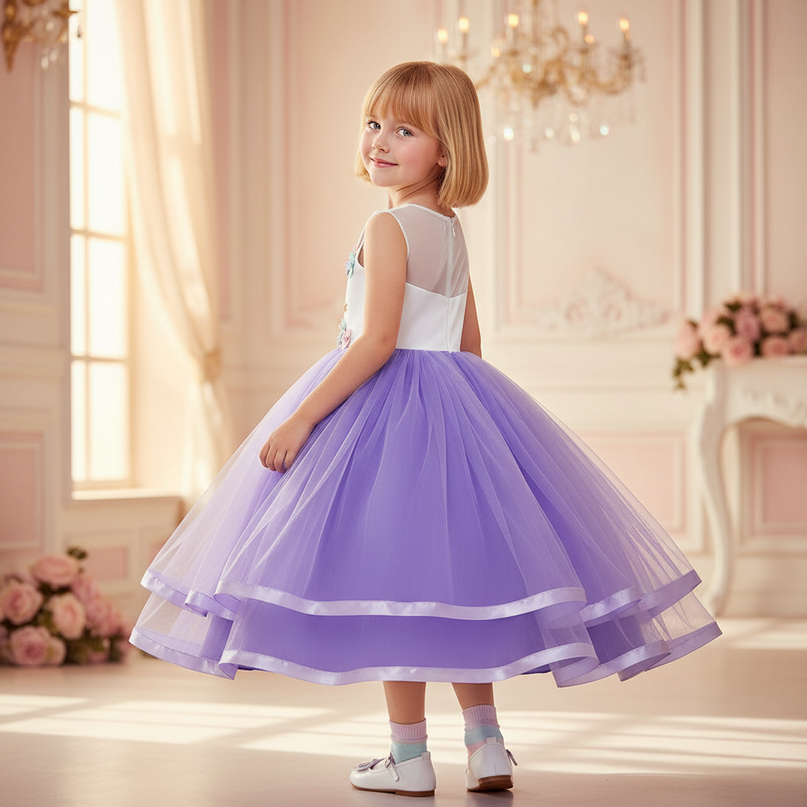 purple unicorn ball gown dress - back