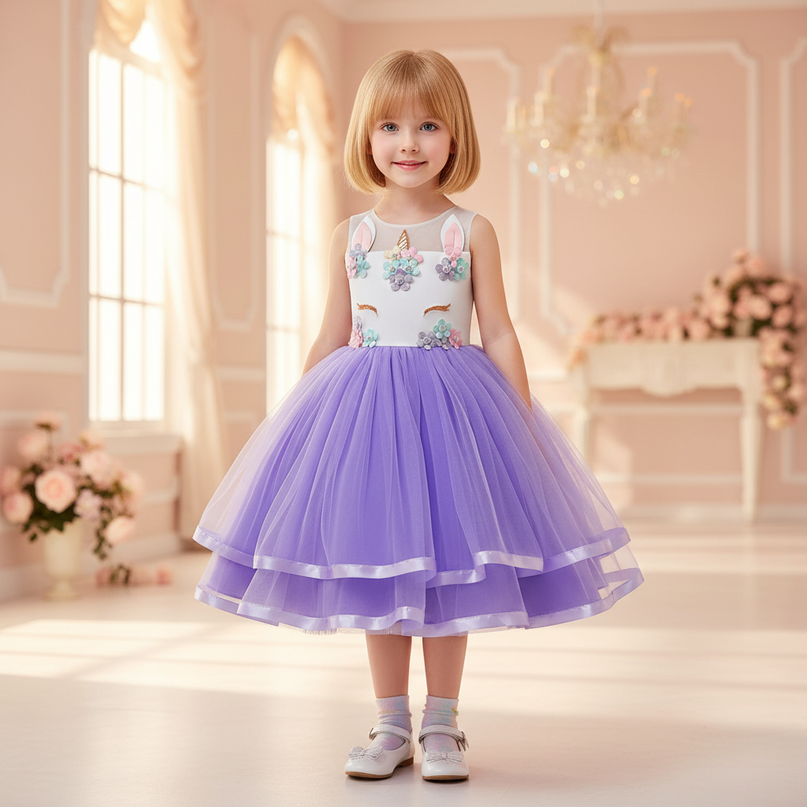 purple unicorn ball gown dress - detail