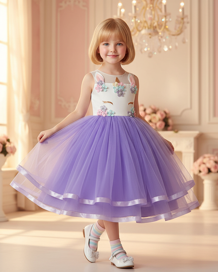 purple unicorn ball gown dress - front