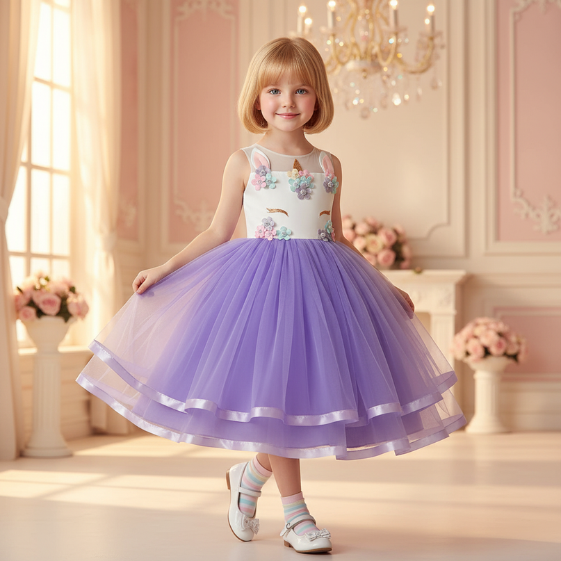 purple unicorn ball gown dress - front