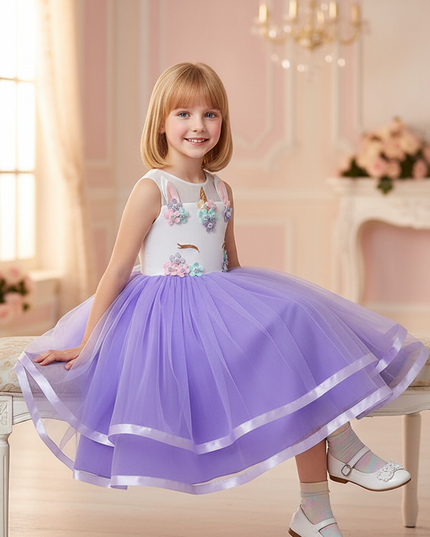 purple unicorn ball gown dress - sitting