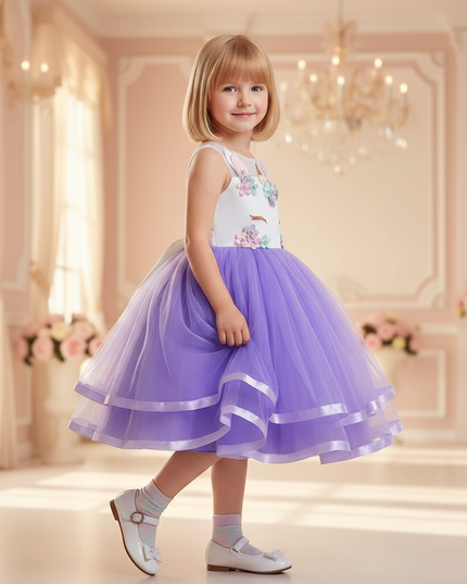 purple unicorn ball gown dress - three-quarter