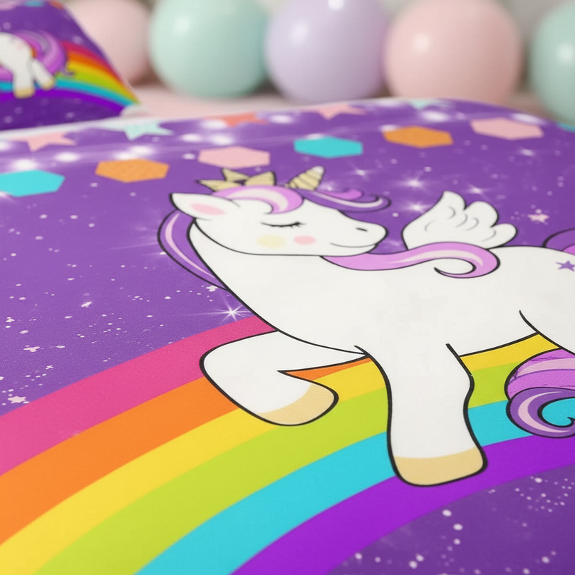 purple unicorn bedding - detail