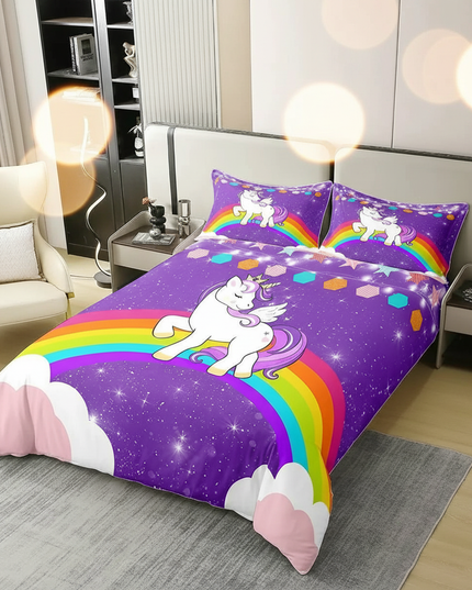 purple unicorn bedding - lifestyle