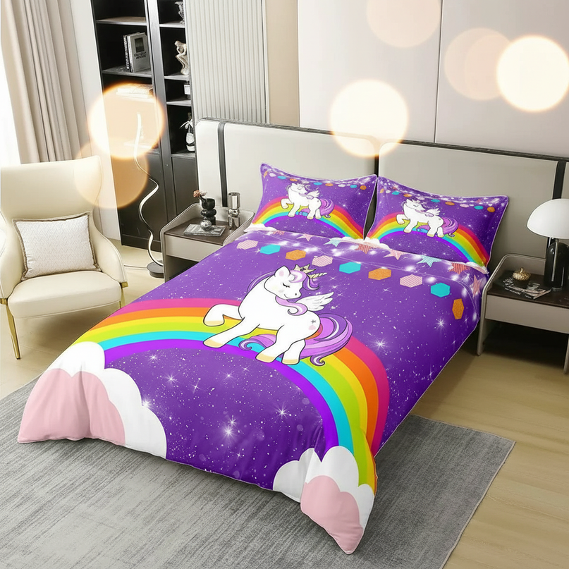 purple unicorn bedding - lifestyle