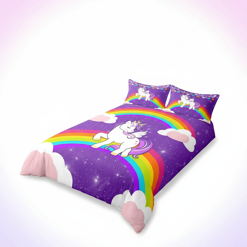 purple unicorn bedding - white-bg