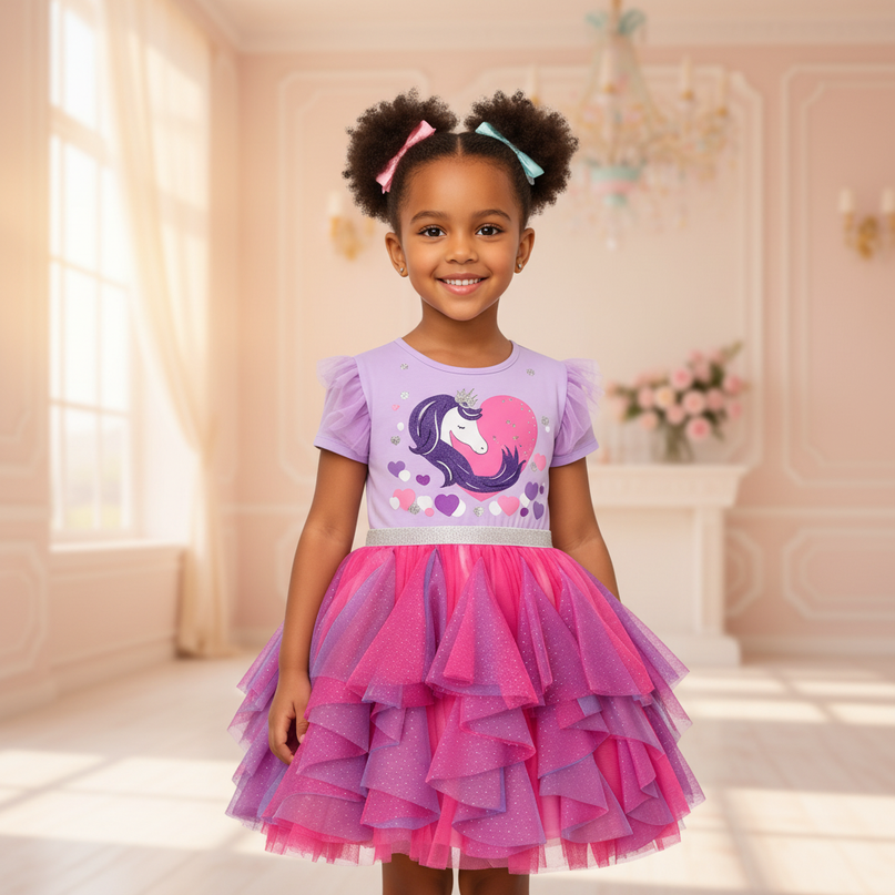 purple unicorn birthday party dress - detail