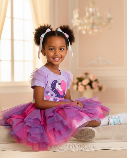 purple unicorn birthday party dress - sitting