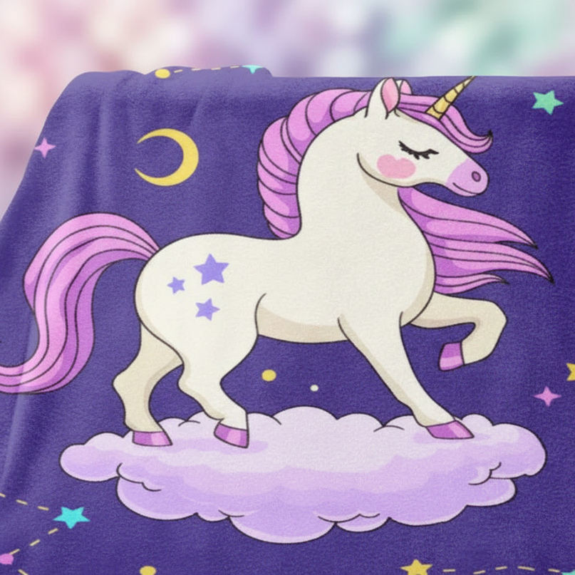 purple unicorn blanket - detail