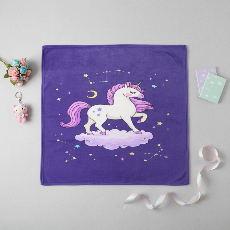 purple unicorn blanket - flat-lay