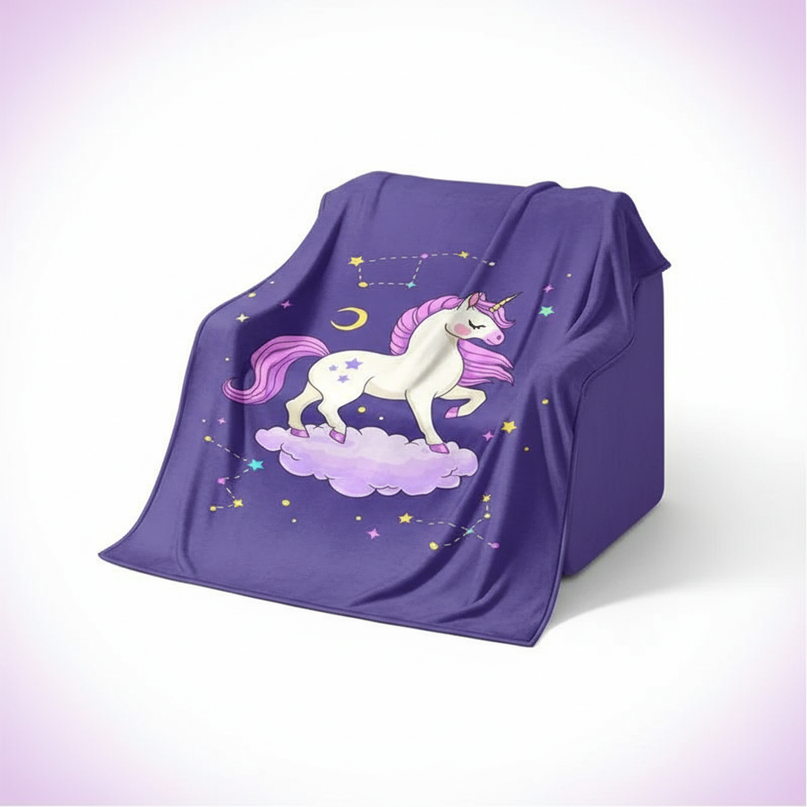 purple unicorn blanket - white-bg