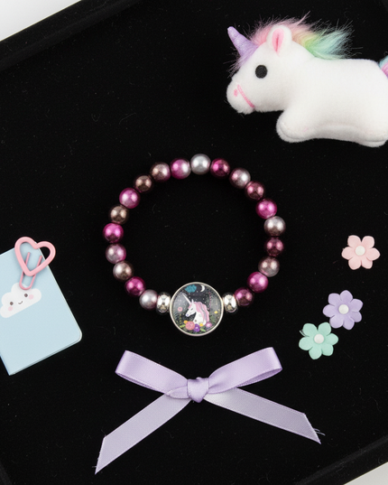 purple unicorn bracelet - flat-lay