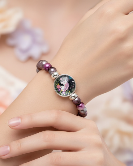 purple unicorn bracelet - in-use