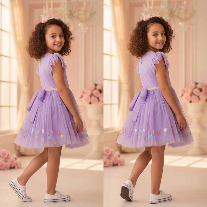 purple unicorn cap sleeve tutu dress - back