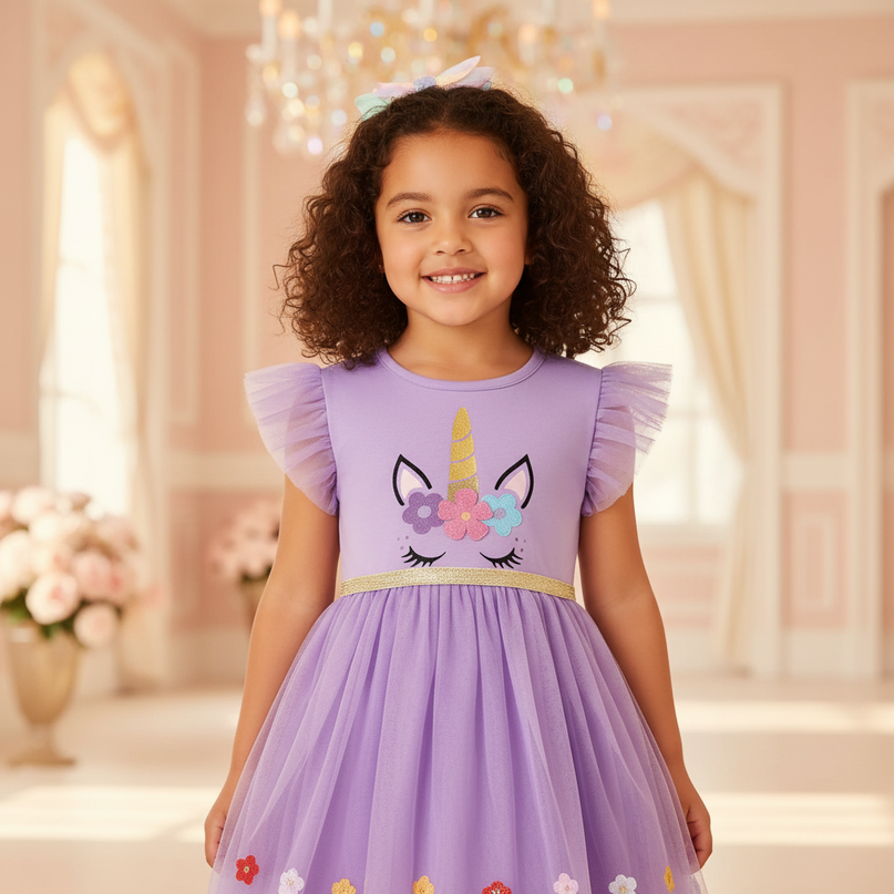 purple unicorn cap sleeve tutu dress - detail