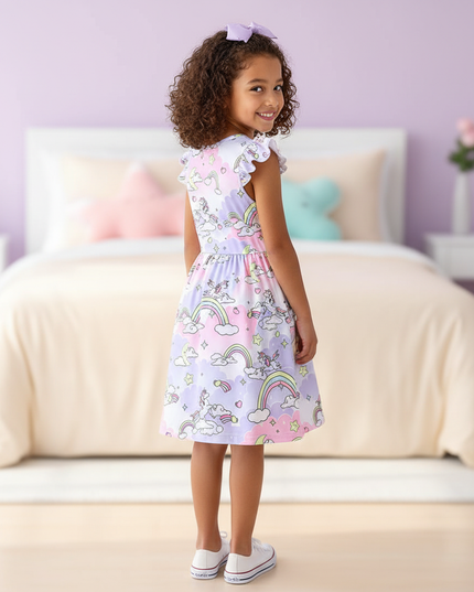 purple unicorn cartoon dress - back