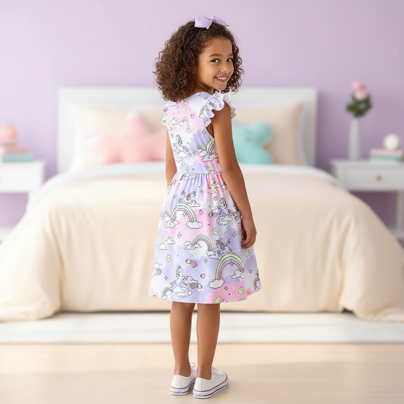 purple unicorn cartoon dress - back