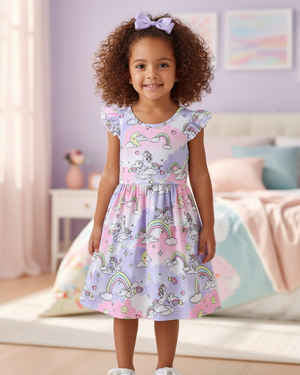 purple unicorn cartoon dress - detail