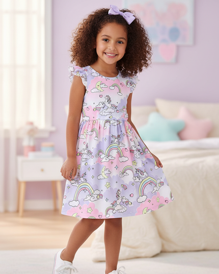 purple unicorn cartoon dress - front