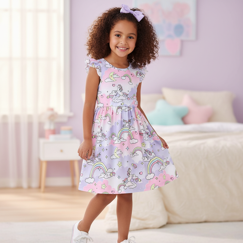 purple unicorn cartoon dress - front