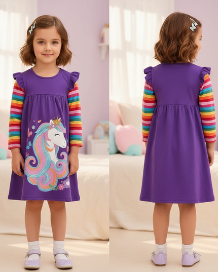 purple unicorn casual cotton dress - back